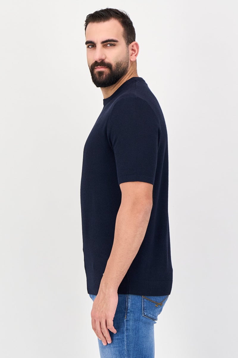 Threadbare Men Crew Neck Short Sleeve Textured T-Shirt, Navy - Image 2