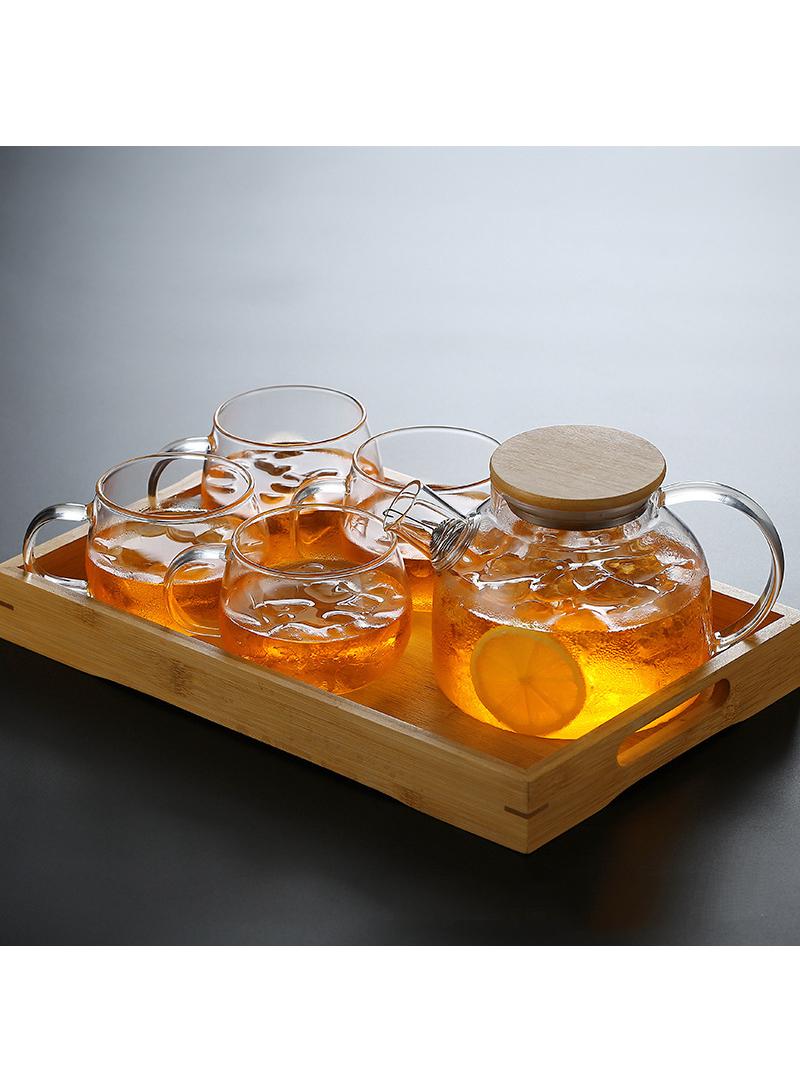 Bluejw طقم إبريق شاي زجاجي مقاوم للحرارة مكون من 6 قطع آمن للاستخدام على الموقد والميكروويف إبريق زجاجي من البورسليكات مع فوهة فلتر قابلة للإزالة للشاي السائب والشاي المتفتح - Image 1