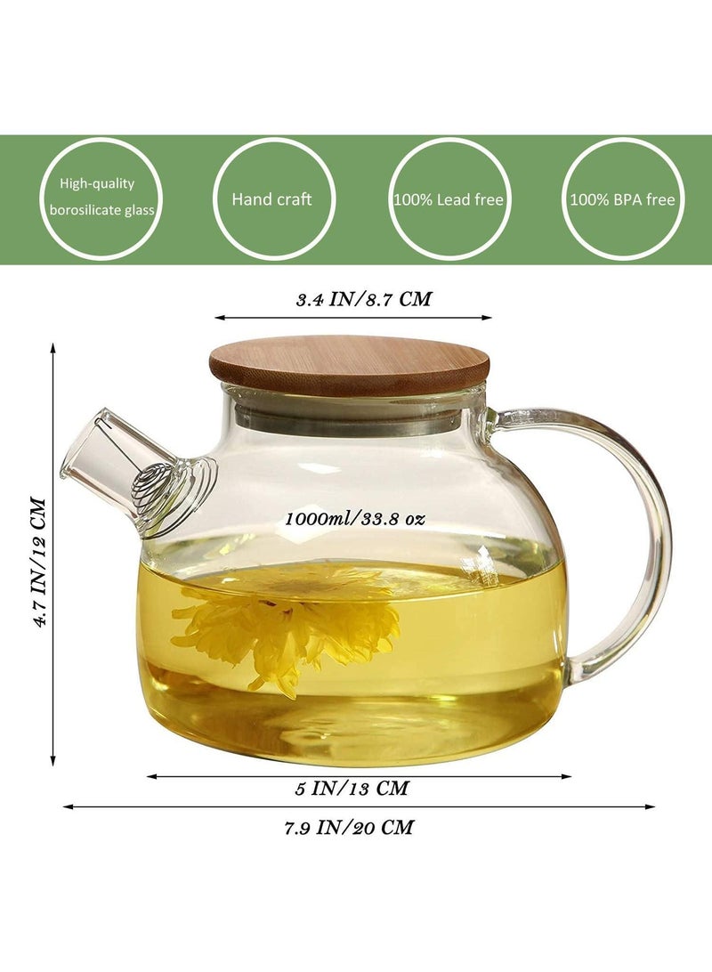 Bluejw طقم إبريق شاي زجاجي مقاوم للحرارة مكون من 6 قطع آمن للاستخدام على الموقد والميكروويف إبريق زجاجي من البورسليكات مع فوهة فلتر قابلة للإزالة للشاي السائب والشاي المتفتح - Image 2