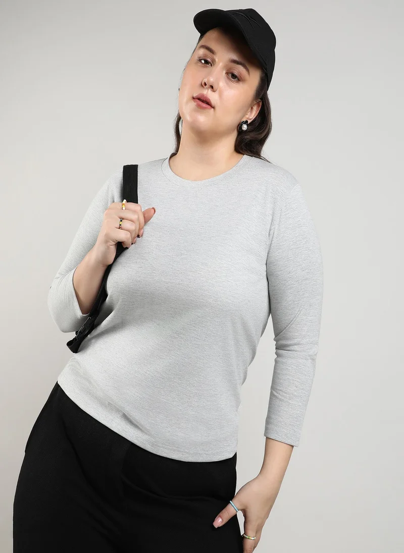 Instafab Plus Women's Light Grey Basic Solid Top