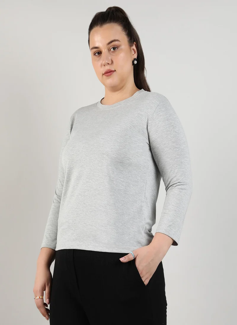 Instafab Plus Women's Light Grey Basic Solid Top