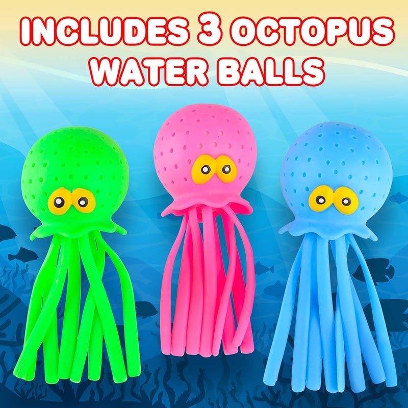 ArtCreativity Octopus Water Balls, Set of 3, Rubber Kids’ Bath Toys, Sensory Stress Relief Pool Toys for Kids, Cute Goodie Bag Fillers for Boys and Girls, Pink, Blue and Green - Image 3