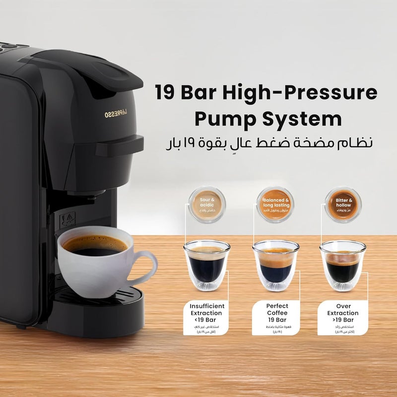 LePRESSO LIETO Multi-Capsule Coffee Maker, 3 in 1 Capsule Coffee Machine, 19Bar Italian Pump, 0.6L Water Tank Capacity and 1450W Power, Compatible with Nespresso, Dolce Gusto and Grounded Coffee - Image 2