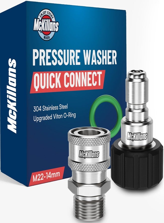 McKillans® M22-14mm Pressure Washer Quick Connect Pair - M22 to 3/8 Quick Connect Pressure Washer Fittings - Power Washer Accessories - Quick Connect Hose Fittings - Hose Adapter Set (Stainless Steel) - Image 1