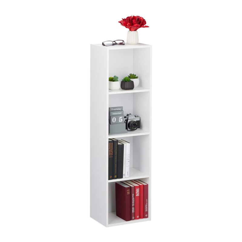 4-Tier Bookcase, Modern Design Standing Storage Shelf for Home & Office, PB Construction, HxWxD: 106 x 30 x 23 cm, White, Compact and Slim Profile, Versatile Unit - Image 1