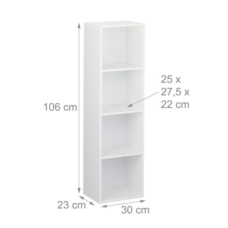 4-Tier Bookcase, Modern Design Standing Storage Shelf for Home & Office, PB Construction, HxWxD: 106 x 30 x 23 cm, White, Compact and Slim Profile, Versatile Unit - Image 3