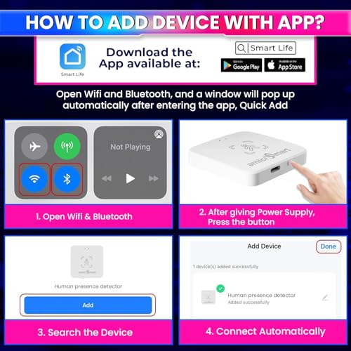amiciSmart 24G Radar Human Presence Detector, mmWave Motion Sensor- Smart Life App Compatible | Automate Customized Scenes | Photocell Sensor for Light Intensity Detection - Image 5
