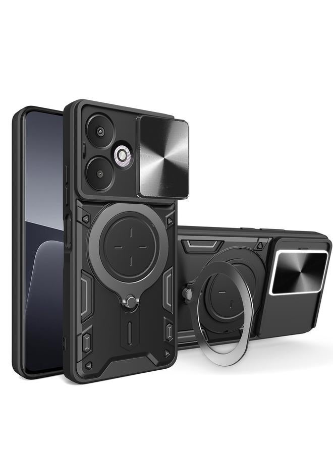 The Bros Case For Xiaomi Redmi 13C 5G Global CD Texture Sliding Camshield Magnetic Holder Phone Case