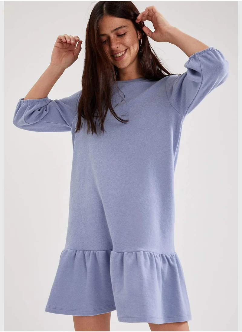 DeFacto Long-Sleeved Relaxed Fit Crew Neck Knitted Dress