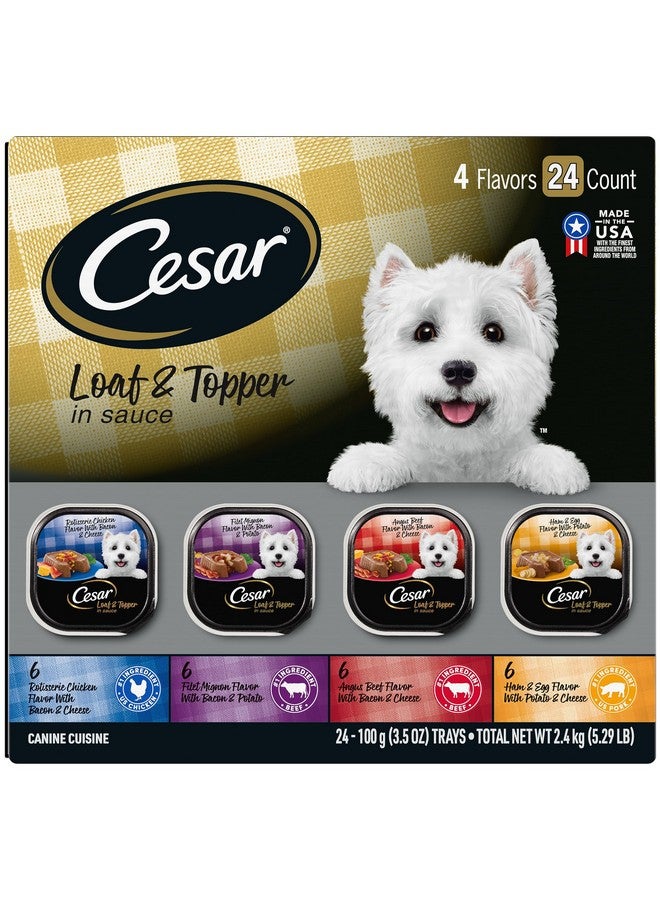 Cesar Adult Wet Dog Food Loaf In Sauce Rotisserie Chicken, Filet Mignon, Angus Beef, And Ham & Egg Flavors Variety Pack, 3.5 Oz. Easy Peel Trays, (Pack Of 24) - Image 1