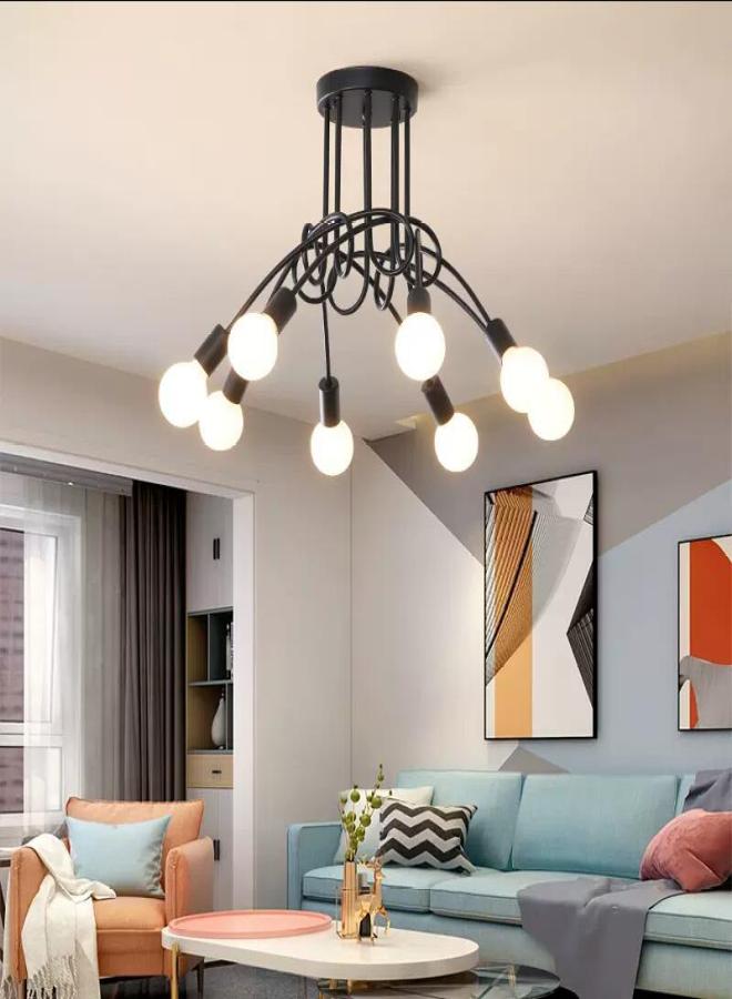 Cross-border industrial style multi-head bent tube wrought iron chandelier simple American personality small chandelier living room dining room bedroom chandelier without light source 3 golden heads - Image 3