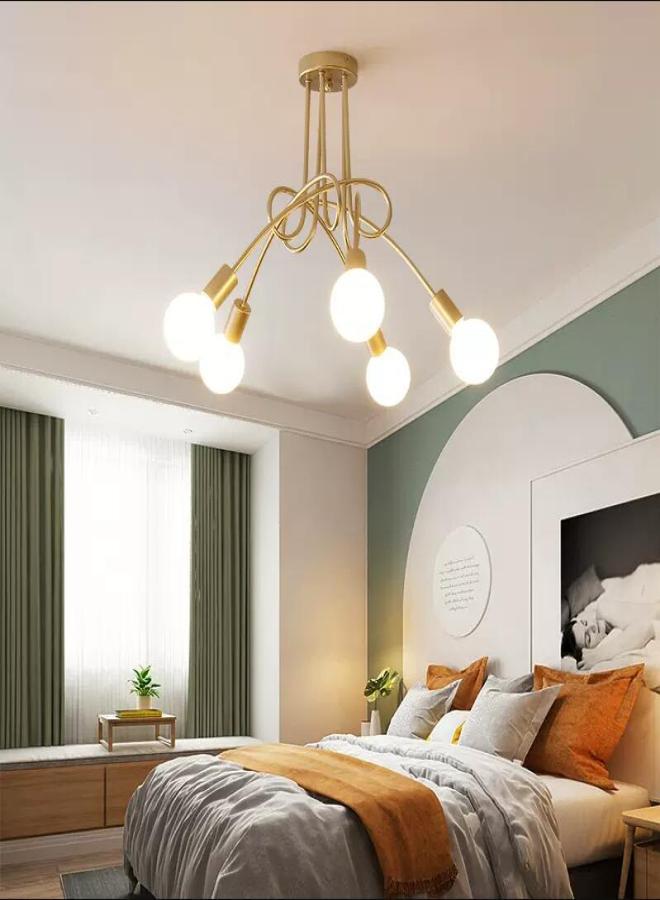 Cross-border industrial style multi-head bent tube wrought iron chandelier simple American personality small chandelier living room dining room bedroom chandelier without light source 3 golden heads - Image 5