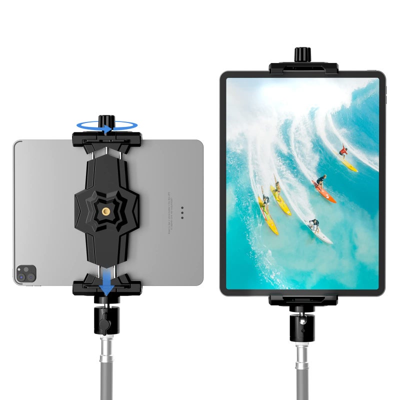 KDD iPad and Phone Tripod Mount Adapter with Ball Head, iPad Holder for Tripod, 360 Rotatable Tablet Clamp Mount fits iPad Pro 12.9, Air Mini 3 4, Galaxy Tab, Surface Pro, Selfie Stick(5.3-10.6") - Image 1