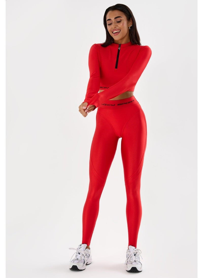 Bona Fide Premium Long Sleeve Quarter-Zip Workout Crop Top for Women - Compression Athletic Rashguard for Gym, Running & Fitness - Breathable Performance Sportswear - Vibrant Red - Image 5