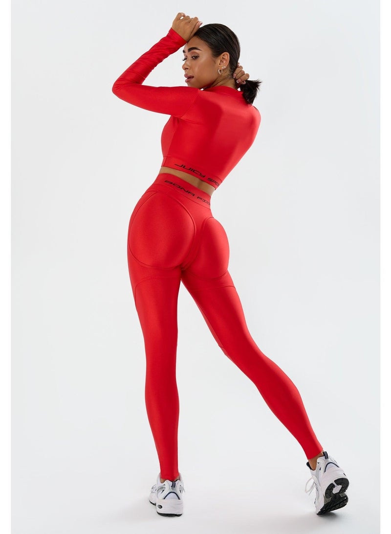 Bona Fide Premium Long Sleeve Quarter-Zip Workout Crop Top for Women - Compression Athletic Rashguard for Gym, Running & Fitness - Breathable Performance Sportswear - Vibrant Red - Image 3