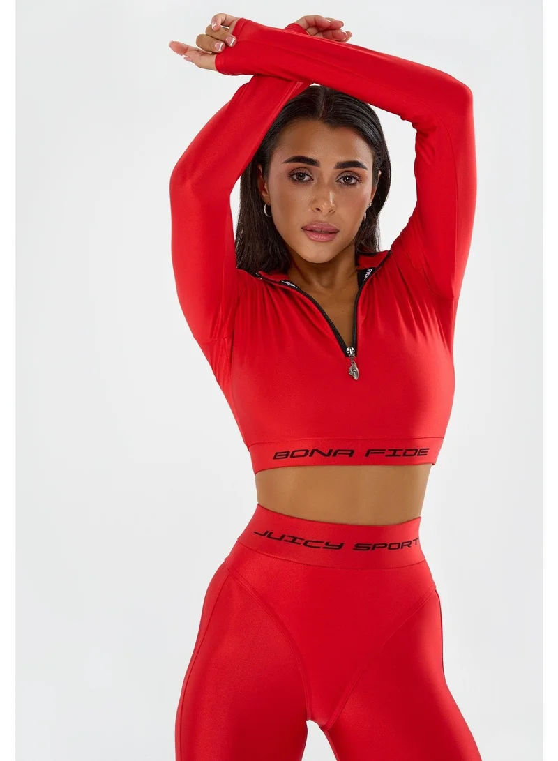 Bona Fide Rashguard Juicy Red Rashguard Juicy Crop Long Sleeve Gym Top for Women | Best Price UAE
