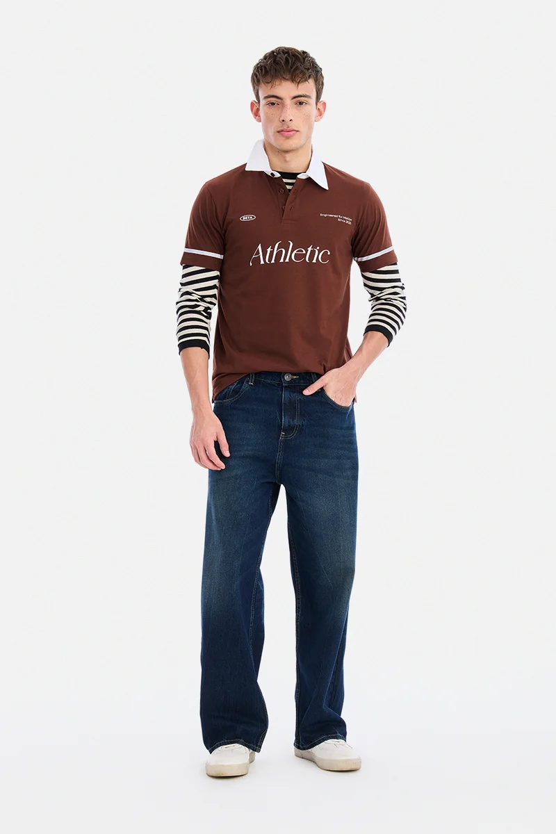 سنيتش Brown Graphic Half Sleeve Regular Fit Casual T-Shirt