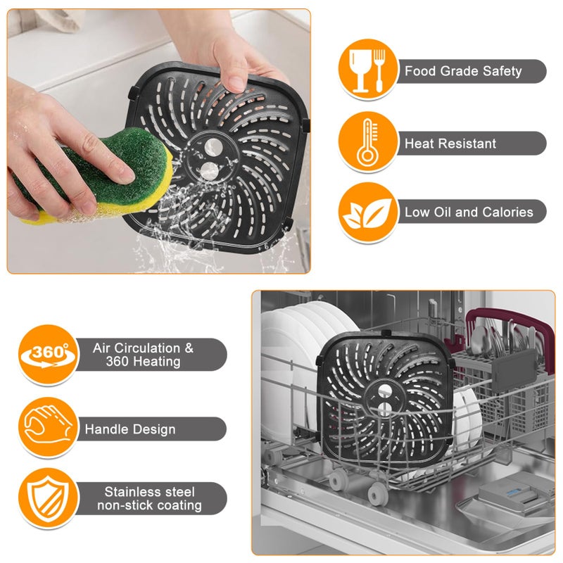 GWY Air Fryer Accessories for PowerXL Vortex Pro 8 QT Air Fryer, Oval Nonstick 10''*10''Air Fryer Replacement Parts Tray Basket Grill Pan Grill Plate Crisper Plate with Rubber Bumpers,Dishwasher Safe - Image 5
