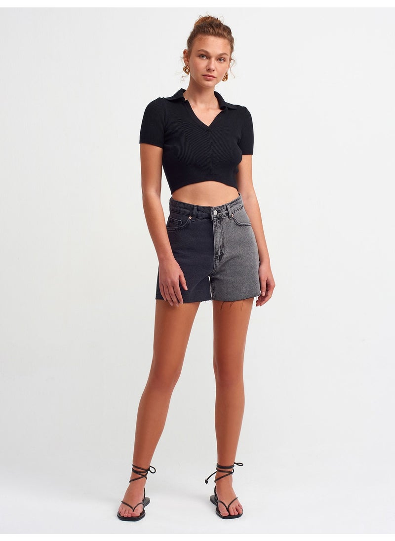 Dilvin 1012 Polo Neck Short Sleeve Sweater-Black  - Image 1