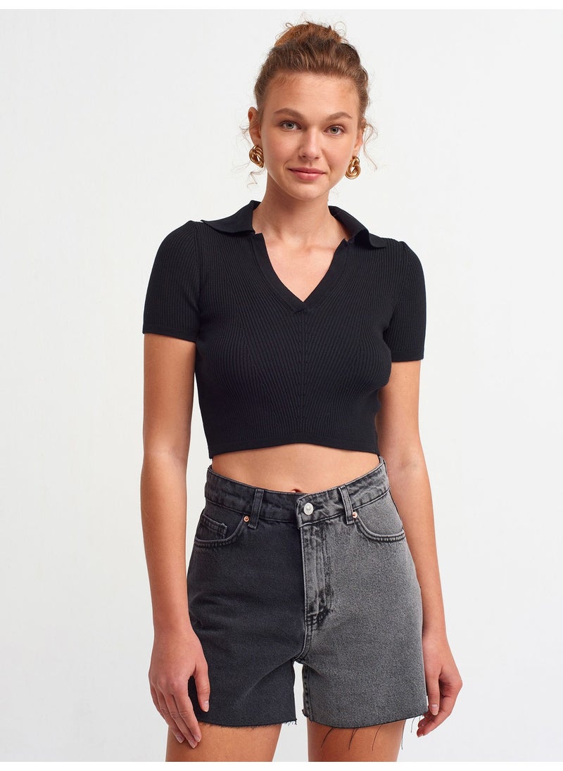 Dilvin 1012 Polo Neck Short Sleeve Sweater-Black  - Image 2