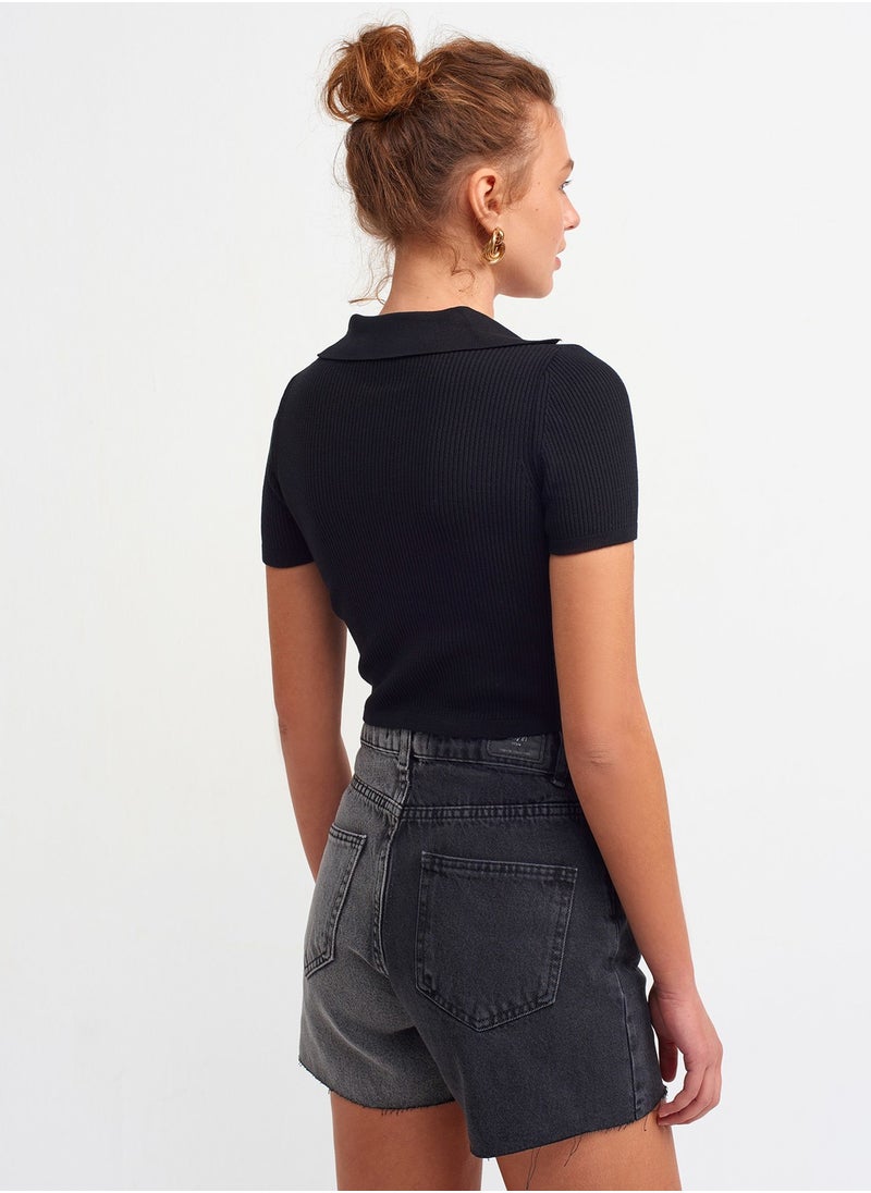 Dilvin 1012 Polo Neck Short Sleeve Sweater-Black  - Image 3