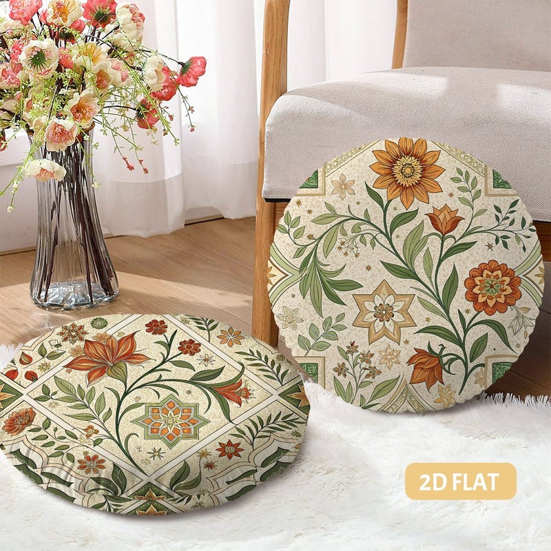 Set Of 2 Round Pillow Covers With Easy Retro Design And Floral Prints For Living Room Bedroom And Ramadan Decor - Image 4