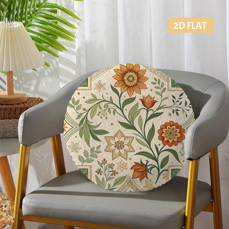 Set Of 2 Round Pillow Covers With Easy Retro Design And Floral Prints For Living Room Bedroom And Ramadan Decor - Image 2
