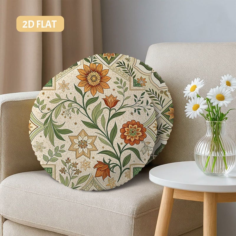 Set Of 2 Round Pillow Covers With Easy Retro Design And Floral Prints For Living Room Bedroom And Ramadan Decor - Image 3