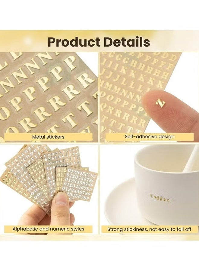 Happy D 6 Sheets 0.12inch Alphabet Number Stickers Mini Letters Stickers Glitter Alloy Self Adhesive Stickers for Epoxy Resin Casting Decoration DIY Crafts Scrapbook, Golden/Silvery, 3mm - Image 2