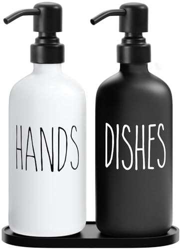 MOMEEMO Kitchen Soap Dispenser Set Contains Dish and Hand Soap Dispenser Suitable for Farmhouse Kitchen Decor Black White - Image 1