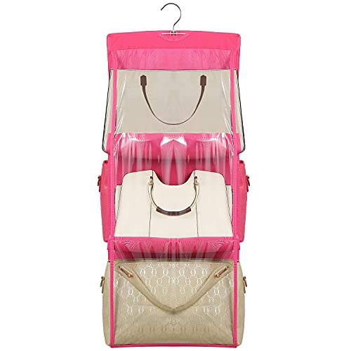 OxbOw 2Pcs Combo 6 Pocket Handbag Organizer, Bag Organiser For Ladies Handbags, Purse Organiser For Handbag, Closet Organizer For Wardrobe, Tote Bag Hanger, 90 X 35 X 35 Cm (Black+Pink) - Image 2