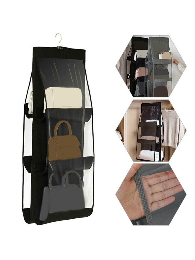 OxbOw 2Pcs Combo 6 Pocket Handbag Organizer, Bag Organiser For Ladies Handbags, Purse Organiser For Handbag, Closet Organizer For Wardrobe, Tote Bag Hanger, 90 X 35 X 35 Cm (Black+Pink) - Image 3
