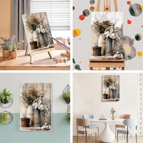 xackcme Vintage Flower Paint by Numbers for Adults with Framed Canvas - with Wooden Easel, Rustic Flowers Paint by Number on Canvas, DIY Acrylic Oil Painting Kits with Brushes for Home Wall Decor (8x12 inch) - Image 3