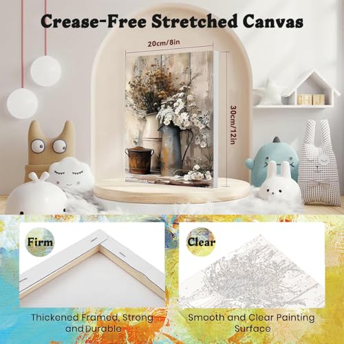 xackcme Vintage Flower Paint by Numbers for Adults with Framed Canvas - with Wooden Easel, Rustic Flowers Paint by Number on Canvas, DIY Acrylic Oil Painting Kits with Brushes for Home Wall Decor (8x12 inch) - Image 2