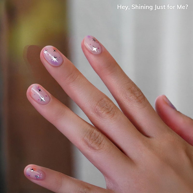 Heyhae Semi Cured Gel Nail Strips | No LED Lamp Needed | Summer, Aura, Pink | Easy Apply & Remove, Salon Quality |Includes 28 Strips, 1 Prep Pads,Nail File&Wooden stick-Hey, Shining Just for Me? - Image 5