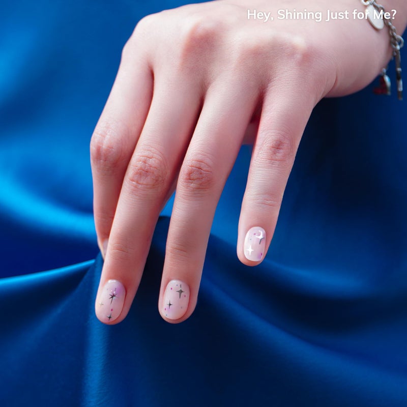 Heyhae Semi Cured Gel Nail Strips | No LED Lamp Needed | Summer, Aura, Pink | Easy Apply & Remove, Salon Quality |Includes 28 Strips, 1 Prep Pads,Nail File&Wooden stick-Hey, Shining Just for Me? - Image 2