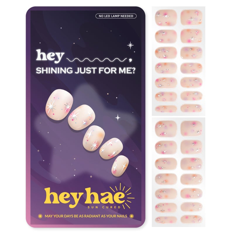 Heyhae Semi Cured Gel Nail Strips | No LED Lamp Needed | Summer, Aura, Pink | Easy Apply & Remove, Salon Quality |Includes 28 Strips, 1 Prep Pads,Nail File&Wooden stick-Hey, Shining Just for Me? - Image 1