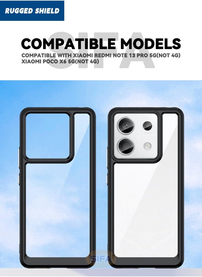 RUGGED SHIELD Redmi Note 13 Pro 5G / Xiaomi POCO X6 5G Case Cover (Not 4G), Clear Acrylic Hard Back Panel+Soft TPU Bumper, [Anti Drop][Anti Scratch][Anti Slip][Anti Fingerprint] Protective Phone Case, Clear/Black  - Image 2