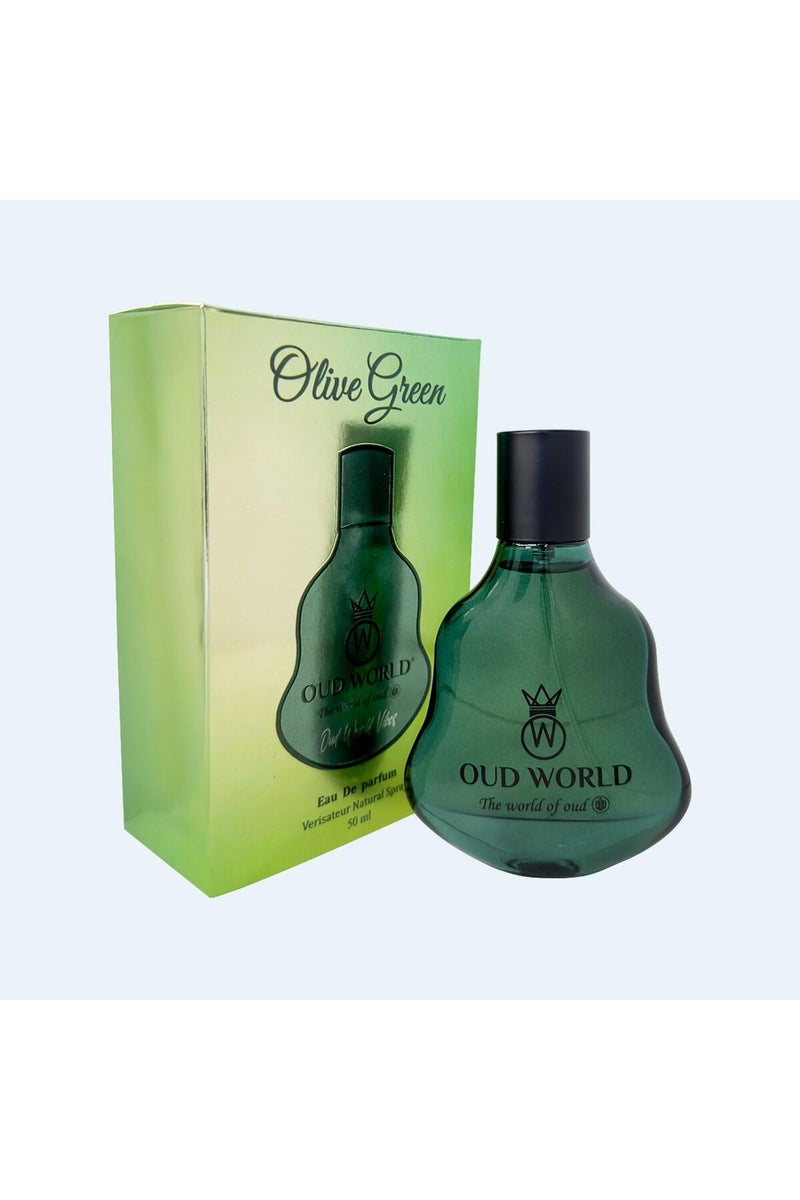 OUD WORLD Vibe Collection Olive Green Eau de Parfum | Fruity Floral Woody Perfume | Arabian Oud Inspired 50ml - Image 1