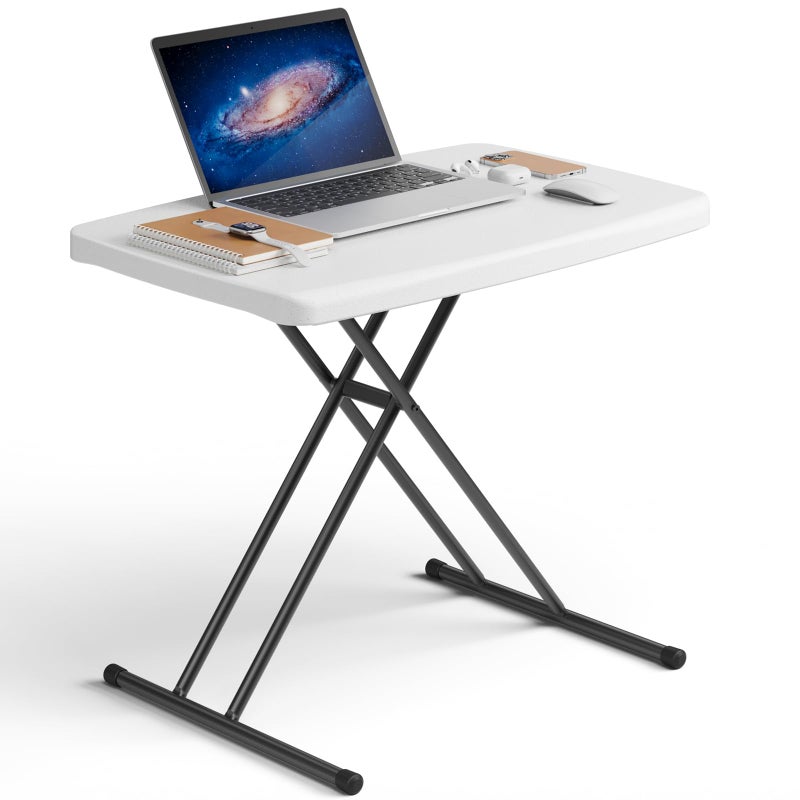MAKE CHANGES Folding Table 30 Inch - Small Desk Adjustable Height TV Tray for Laptop, Couch, Camping - Heavy Duty Utility Foldable Table for Small Spaces, No Assembly Required, White Granite - Image 1