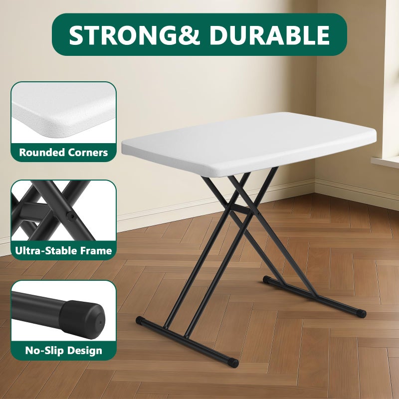 MAKE CHANGES Folding Table 30 Inch - Small Desk Adjustable Height TV Tray for Laptop, Couch, Camping - Heavy Duty Utility Foldable Table for Small Spaces, No Assembly Required, White Granite - Image 4