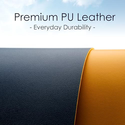 WAYBER Leather Desk Pad Protector, Waterproof Mouse Pad, PU Desk Mat, Office Desk Cover, Desk Writing Mat for Office/Home/Work/Cubicle (Blue/Yellow) 31.5x15.7in - Image 2