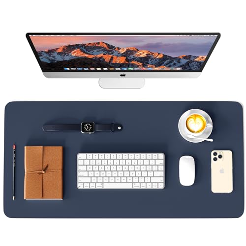 WAYBER Leather Desk Pad Protector, Waterproof Mouse Pad, PU Desk Mat, Office Desk Cover, Desk Writing Mat for Office/Home/Work/Cubicle (Blue/Yellow) 31.5x15.7in - Image 1