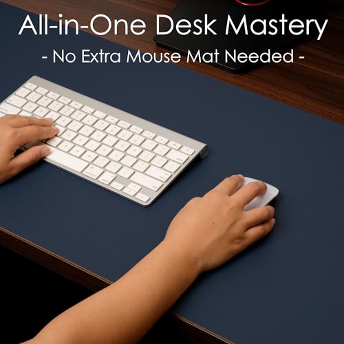 WAYBER Leather Desk Pad Protector, Waterproof Mouse Pad, PU Desk Mat, Office Desk Cover, Desk Writing Mat for Office/Home/Work/Cubicle (Blue/Yellow) 31.5x15.7in - Image 3