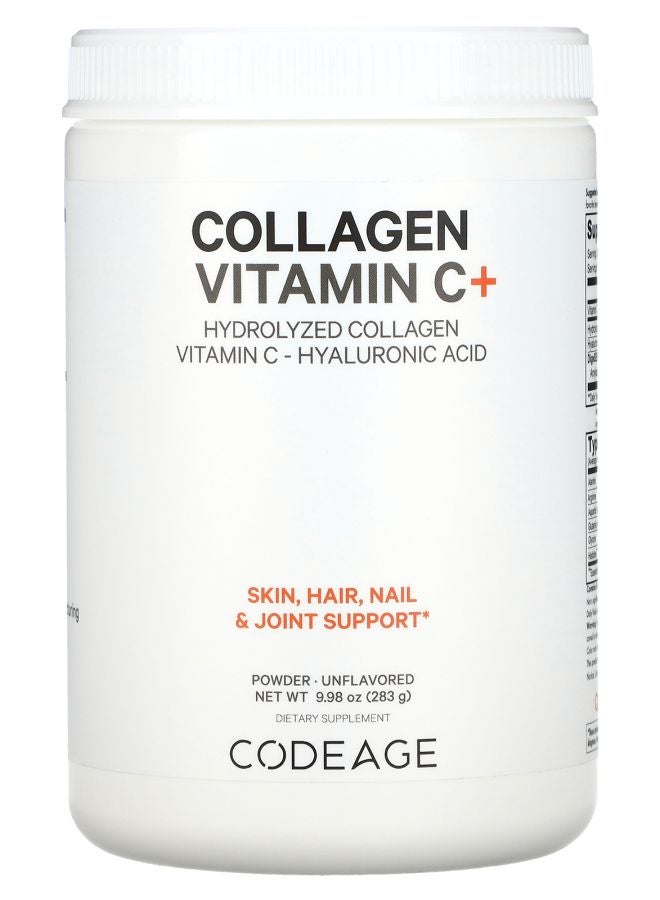 Codeage Collagen Vitamin C + Powder Hydrolyzed Collagen Vitamin C Hyaluronic Acid Unflavored 9.98 oz (283 g)