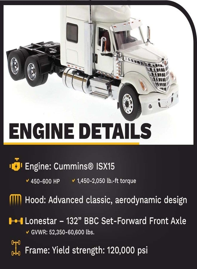 Diecast Masters International Lonestar Sleeper Cab Truck Tractor, SFFA Tandem with 72" Sleeper | 1:50 Lone Star Scale Model Semi Trucks | White Diecast Model 71024 - Image 3