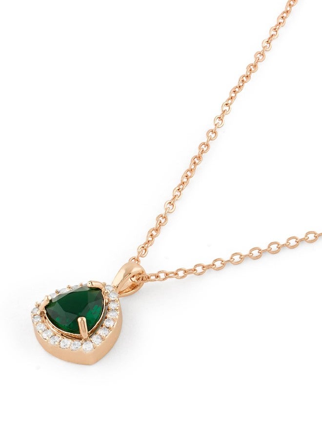 Ami Green Dazzling Cubic Zirconia Contemporary Brass Pendant With Chain For Women-ZPFK20769 - Image 4