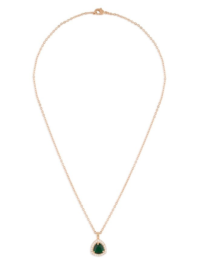 Ami Green Dazzling Cubic Zirconia Contemporary Brass Pendant With Chain For Women-ZPFK20769 - Image 1
