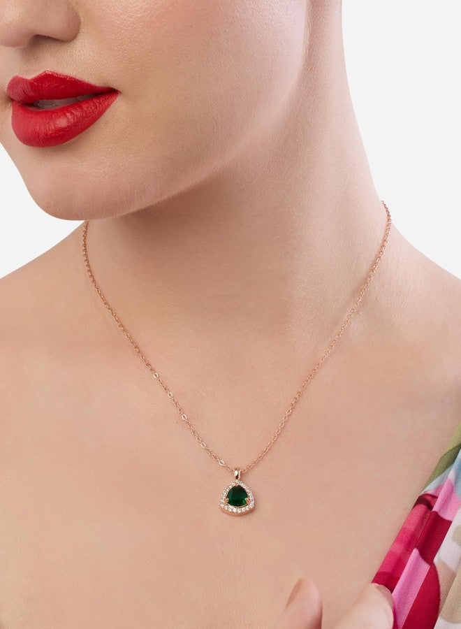 Ami Green Dazzling Cubic Zirconia Contemporary Brass Pendant With Chain For Women-ZPFK20769 - Image 2