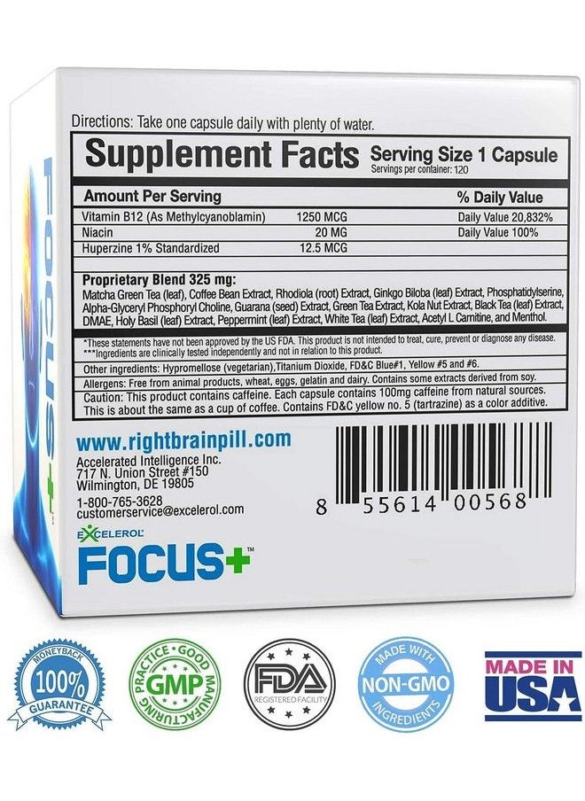 Excelerol - Focus Plus Brain Supplement Memory Support Capsules (120 Capsules) - Image 1